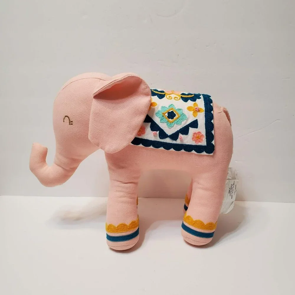 Pillowfort Pink Elephant Throw Pillow, Embroidered Plush Animal, Gently Used